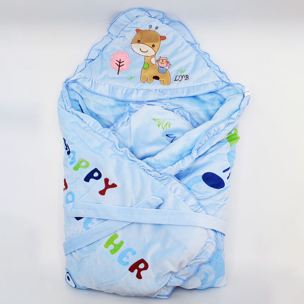 Imported Baby Cute Giraffe Warm and Soft Swaddle Wrapper Hooded with Hood Double Layer Receiving Blanket Polyester filled Sleeping Carry Nest For 0-12 Months