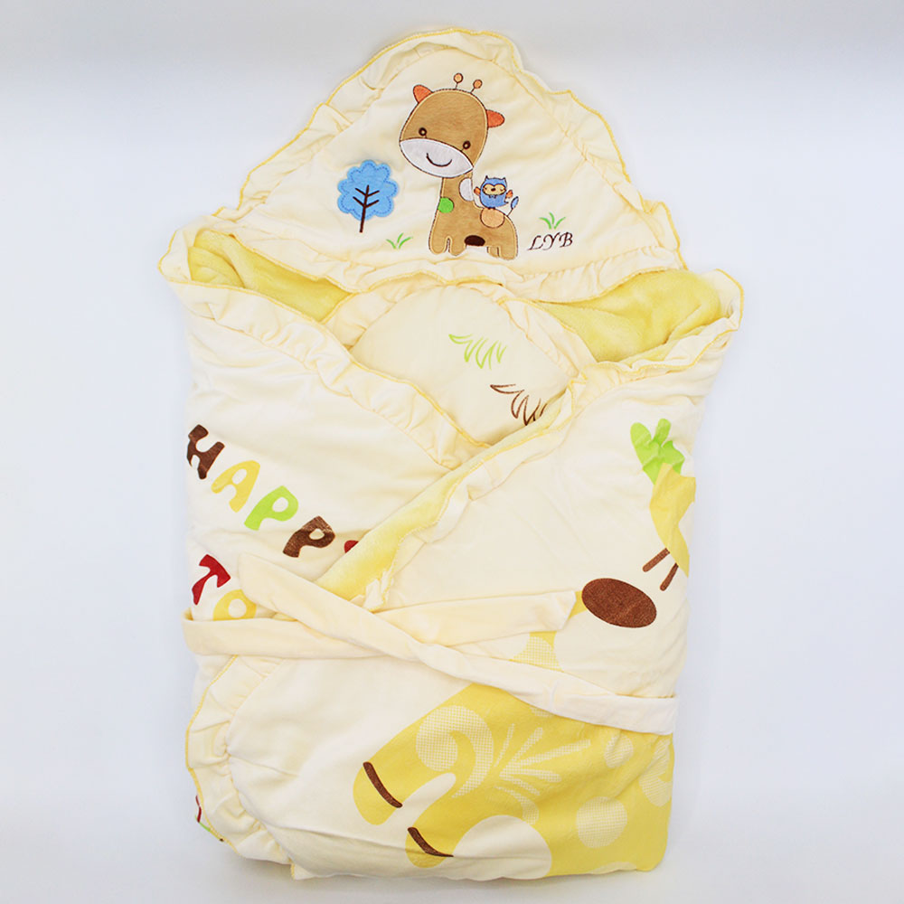 Imported Baby Cute Giraffe Warm and Soft Swaddle Wrapper Hooded with Hood Double Layer Receiving Blanket Polyester filled Sleeping Carry Nest For 0-12 Months