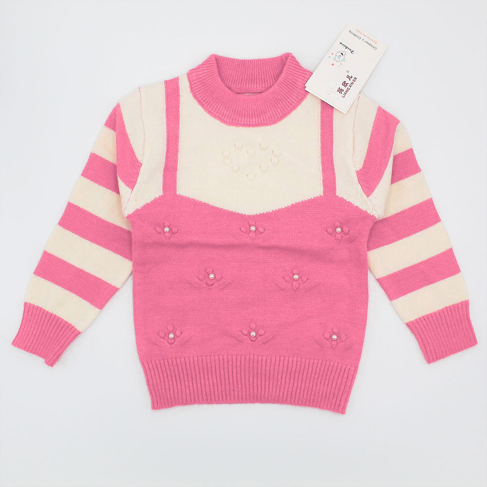 Imported Baby Girl Winter Super Fancy Pearl in Flower Wool Warm Sweaters Long Sleeve Pullover for 3 Months - 3 Years