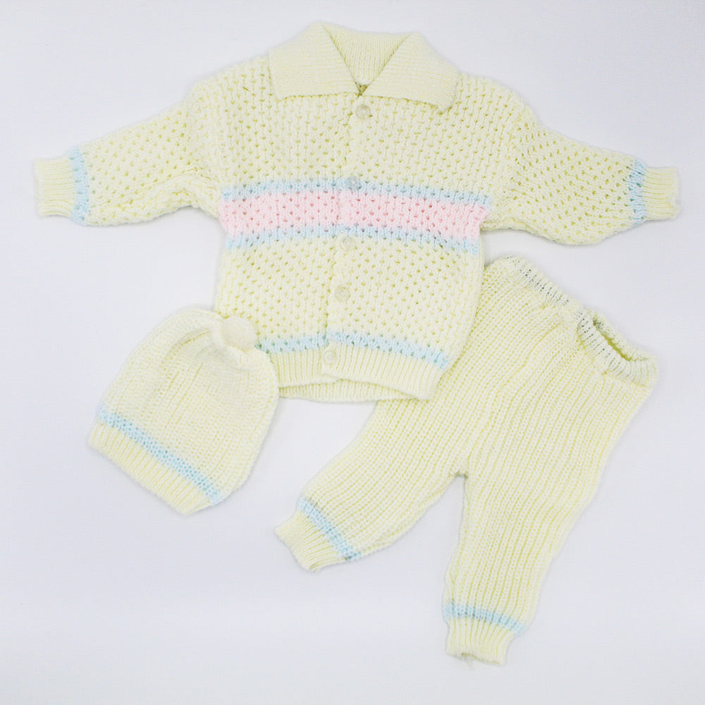 Newborn Baby Winter Collar Knitted Front Open Button Dress with Cap for 0-3 Months