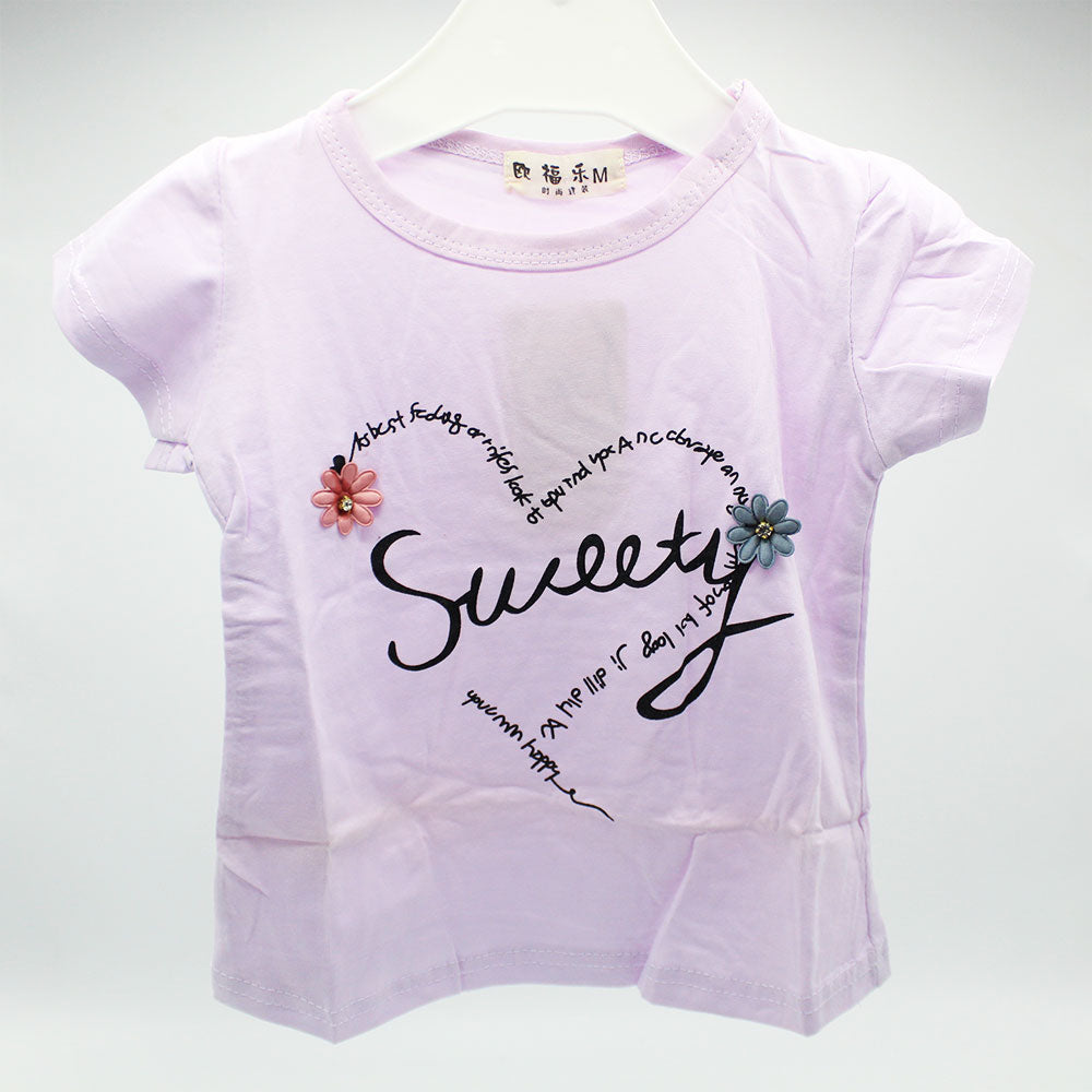 Baby Girl Sweety Flower Half Sleeve Pullover Shirt for 0-12 Months