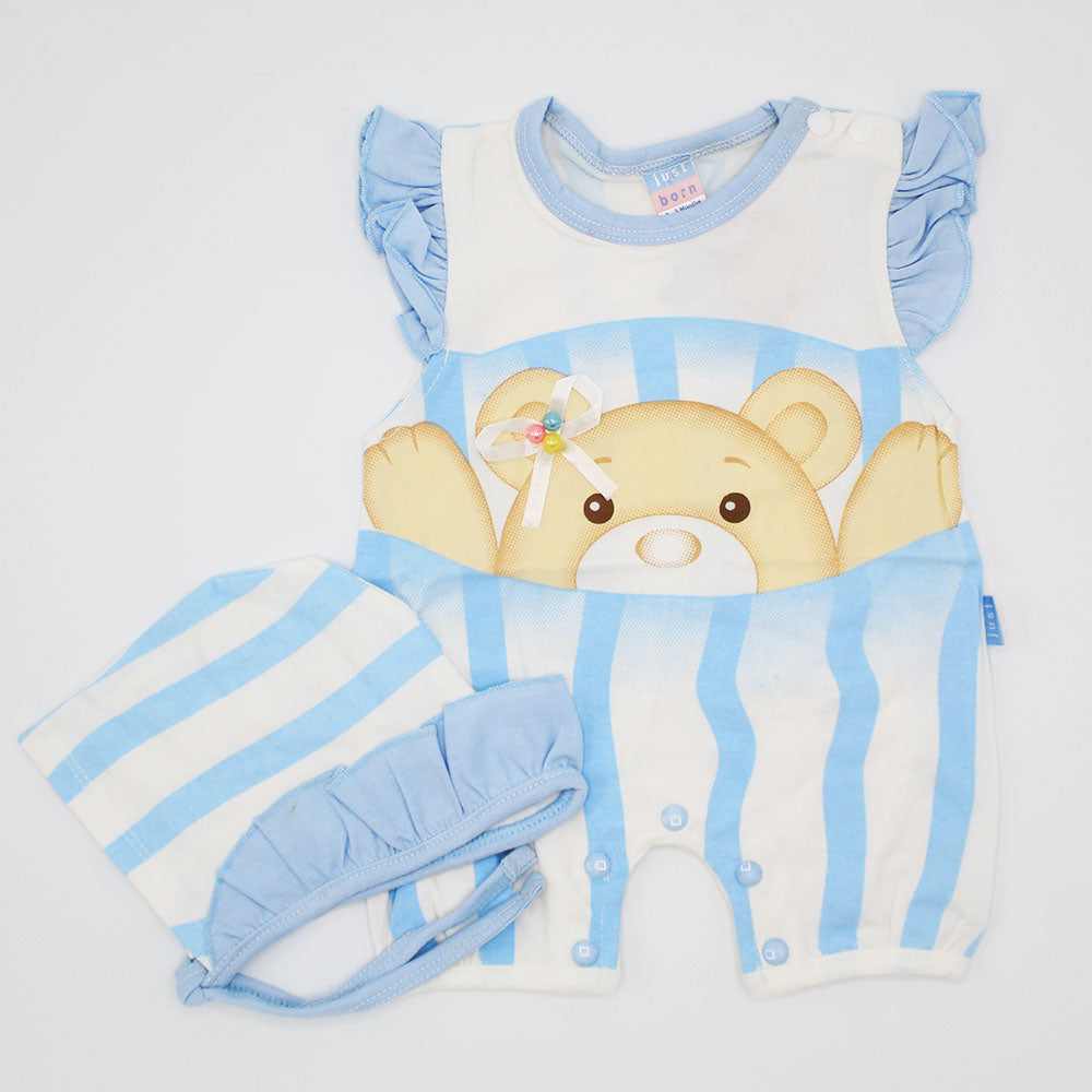 Newborn Baby Girl Cute Teddy Bear Frilly Romper with Frill Nod Cap for 0-3 Months