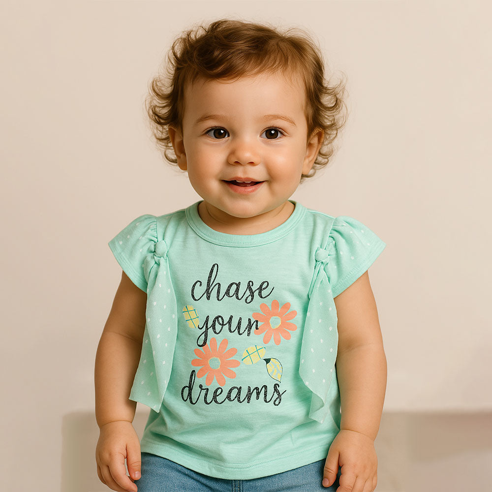 Baby Girl Cute Double Shirt Style Half Sleeve Pullover Shirt Floral Butterflies for 9 Months - 3 Years