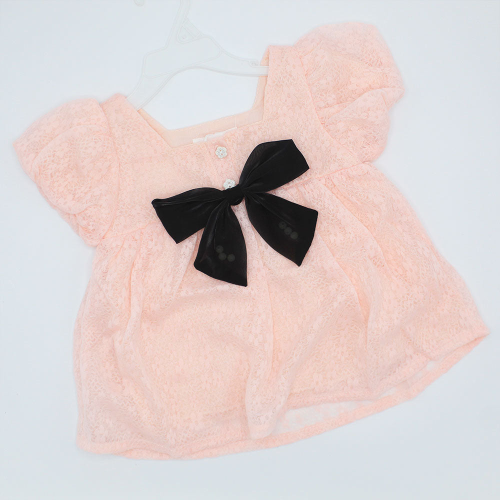 Imported Girls Cute Bow Cotton Chicken Short Sleeves Frock Shirt for 12 Months - 5 Years