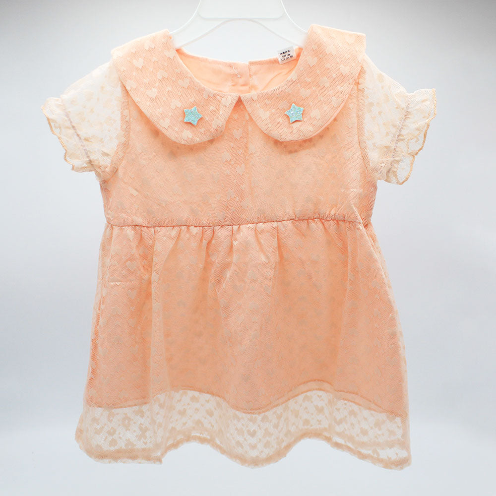Imported Girls Cute Collar Short Sleeves Net Frock Shirt for 12 Months - 5 Years