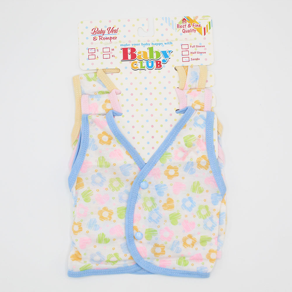 Baby Pack Of 3 Pcs Sleeveless Printed Vest Front Open Buttons for 0-3 Months