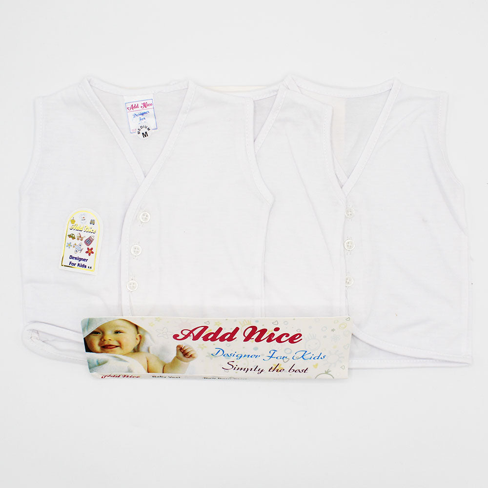 Baby Pack Of 3 Pcs Sleeveless White Vest Front Open Buttons for 0-12 Months