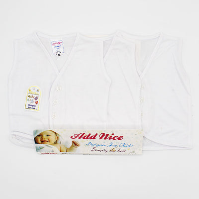 Baby Pack Of 3 Pcs Sleeveless White Vest Front Open Buttons for 0-12 Months