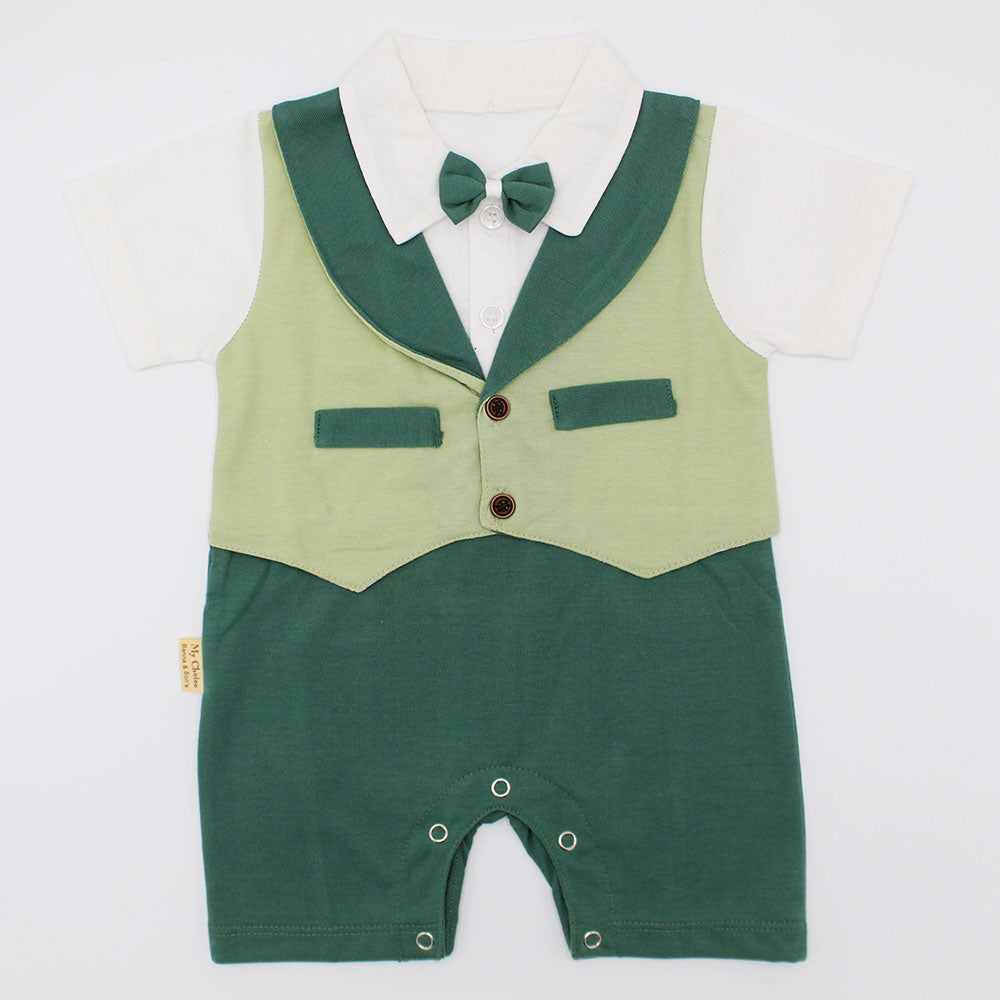 Baby Gentleman Waistcoat Style Bow-tie Two Colored Half Sleeve Romper Bodysuit for 0-12 months