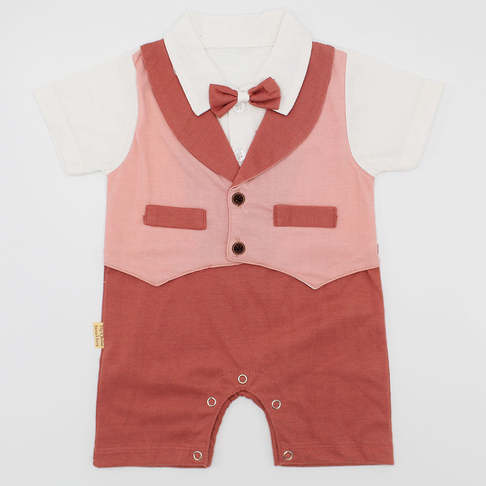 Baby Gentleman Waistcoat Style Bow-tie Two Colored Half Sleeve Romper Bodysuit for 0-12 months