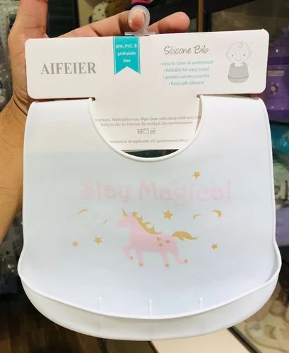 Imported Baby Soft Silicon Waterproof Bib With Food Catcher Bowl Adjustable Buttons for 0-3 Years