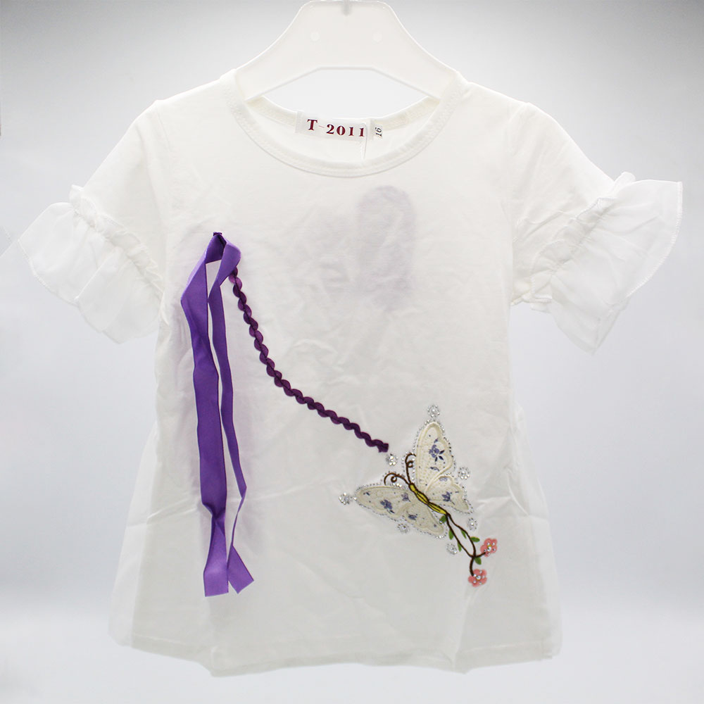 Baby Girl 3D Butterfly White Fancy Frock Half Sleeve Pullover Shirt for 12 Months- 4 Years