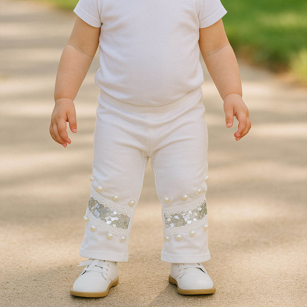 Imported Baby Girl Fancy Stylish White Cotton Pants for 9 Months - 3 Years