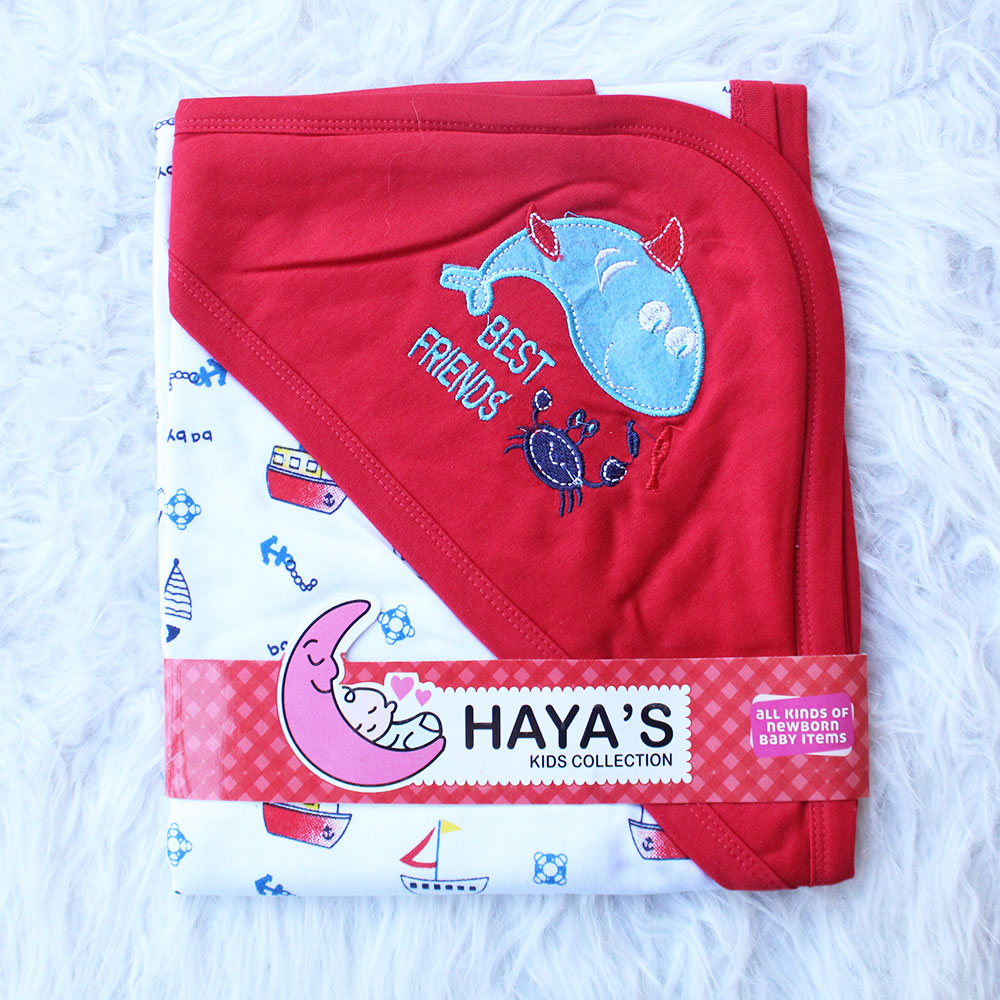 Made as Turkey Newborn Baby Embroidered Best Friends Wrapping Sheet with Hood for 0-12 Months