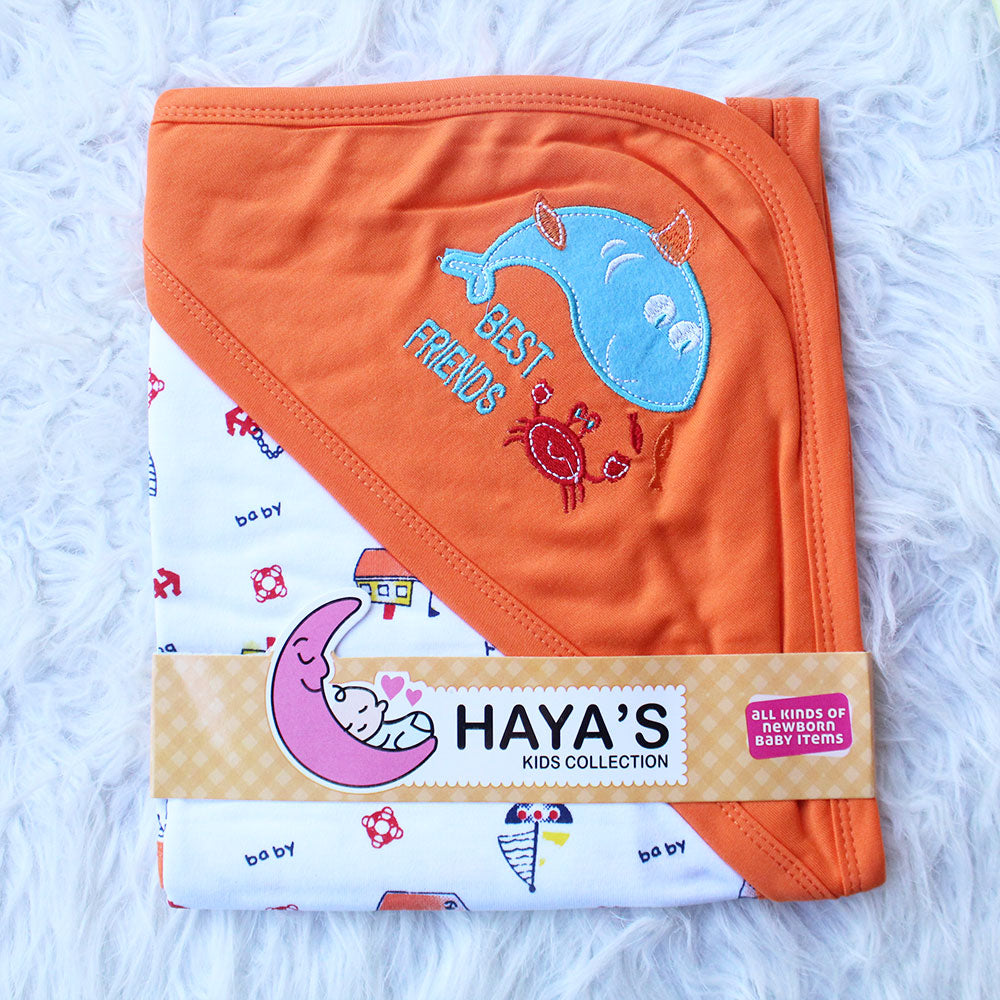 Made as Turkey Newborn Baby Embroidered Best Friends Wrapping Sheet with Hood for 0-12 Months