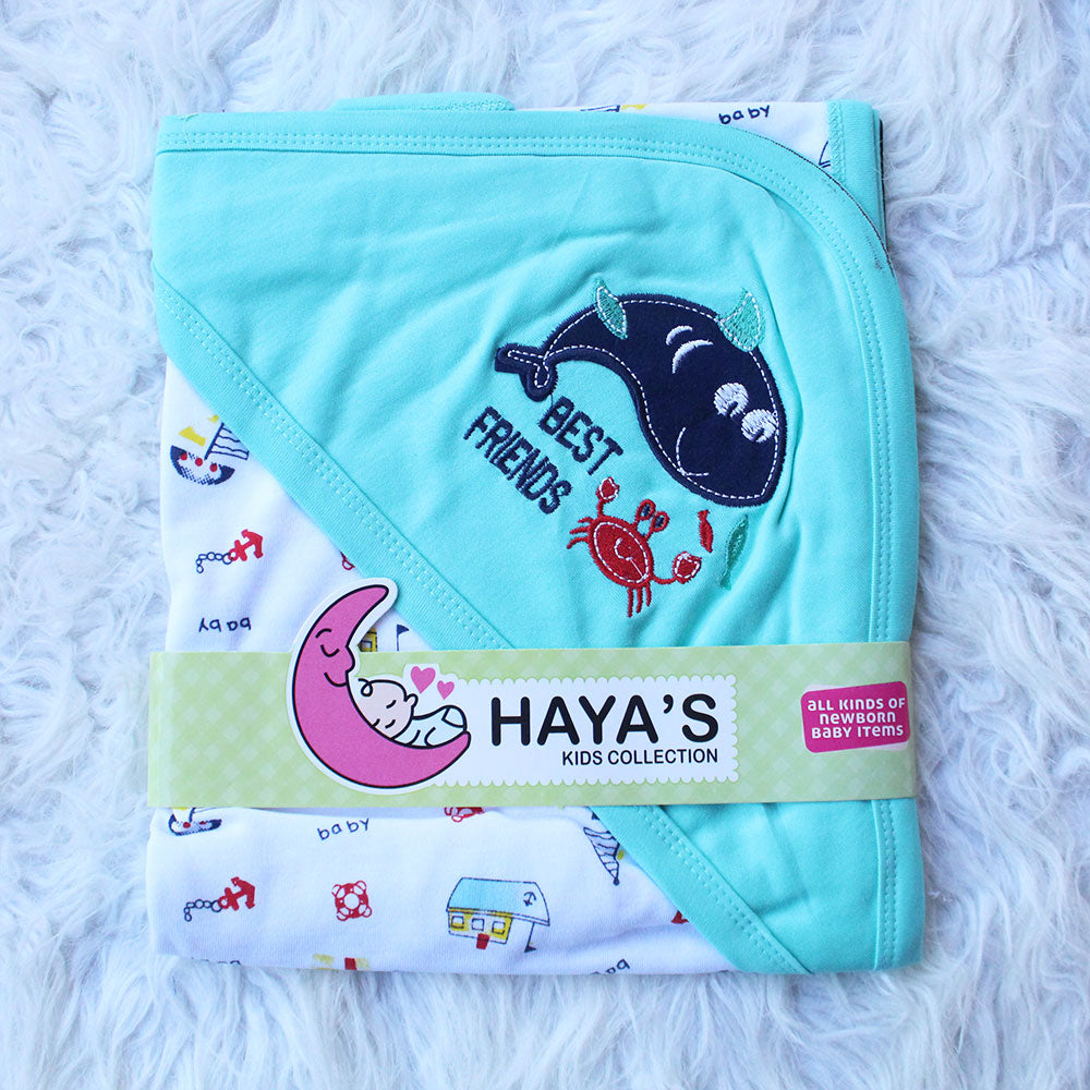 Made as Turkey Newborn Baby Embroidered Best Friends Wrapping Sheet with Hood for 0-12 Months