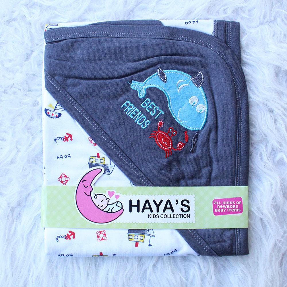 Made as Turkey Newborn Baby Embroidered Best Friends Wrapping Sheet with Hood for 0-12 Months