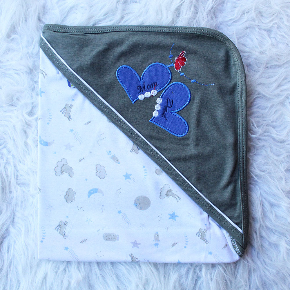Newborn Baby Cute Embroidered Wrapping Sheet with Hood for 0-12 Months