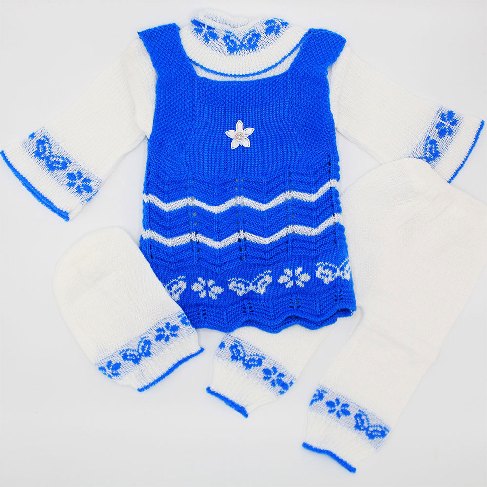 Baby Girl Winter Cute Flower Woolen Knitted Baby 4 Pcs Sweater Suit With Cap for 3-9 Months