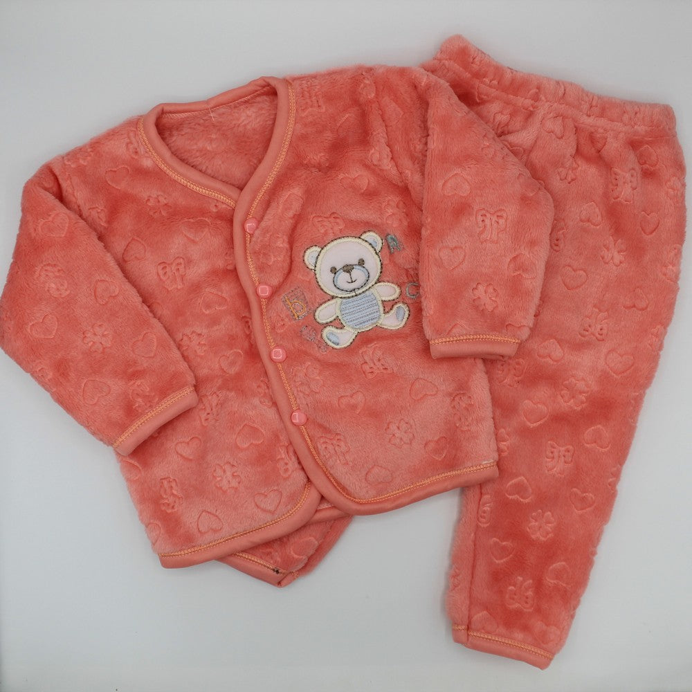 Newborn Winter Warm Embossed Teddy Bear Fleece Dress for 0-6 Months