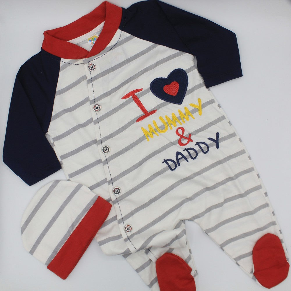 Newborn Baby I Love Mummy Daddy Long Sleeve Romper Overall Jumpsuit Sleepsuit Set with Cap for 0-3 months