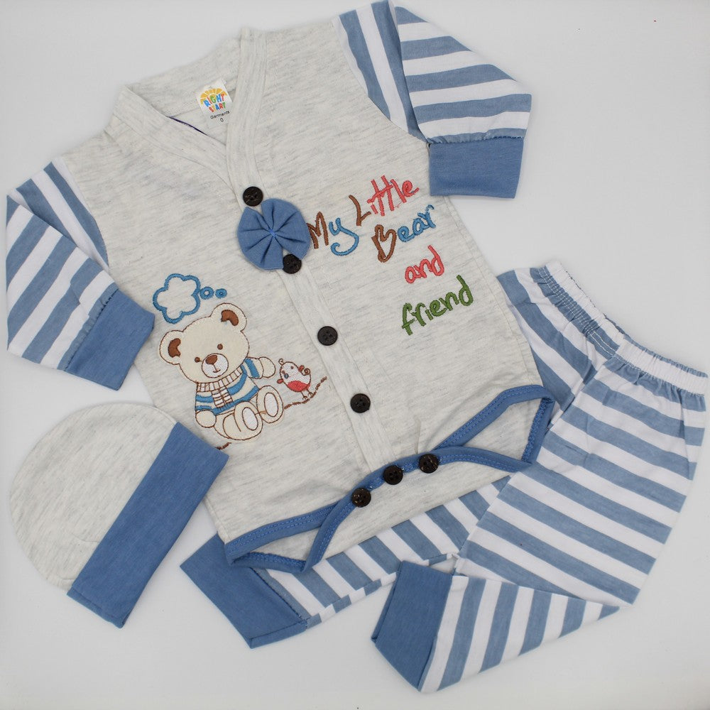 Newborn Baby My Little Bear Long Sleeve Romper Bodysuit with Pajama and Cap for 0-3 months