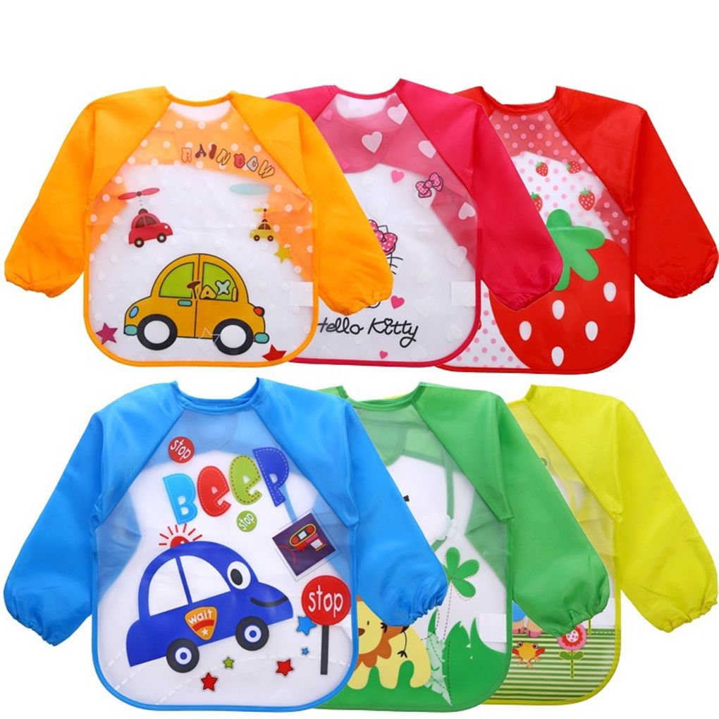 Imported Long Sleeve Waterproof Baby Feeding Children Plastic Apron Bib Toddler