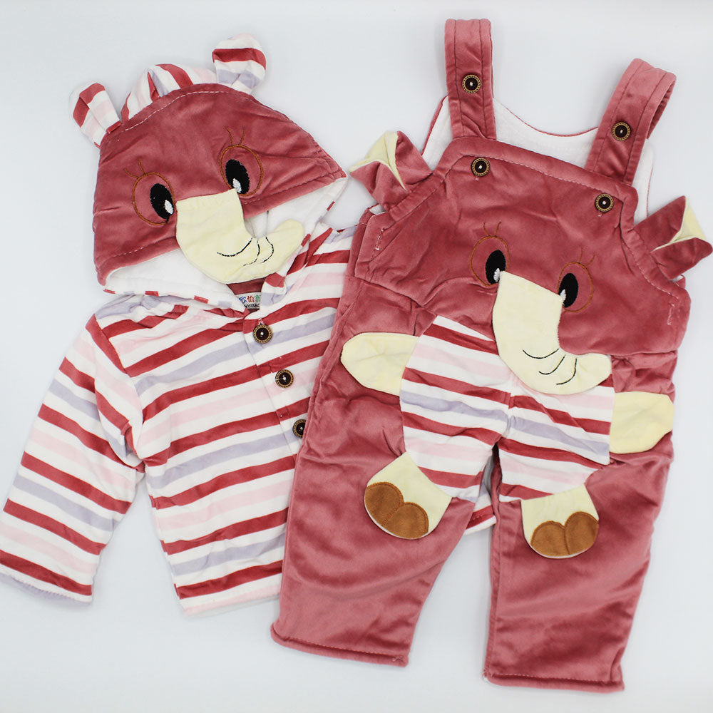 Baby Kids Imported Winter Velvet 3D Elephant Character Hooded Dungaree Romper for 9 Months - 3.5 Years