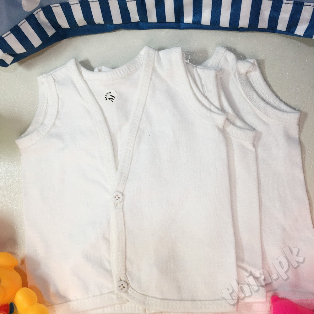 Pack Of 3 Pieces Newborn Inner Sleeveless Vest Banyan In Cotton Stuff - Born Baby For 0-3 Months 3-6 Months and 6-9 Months
