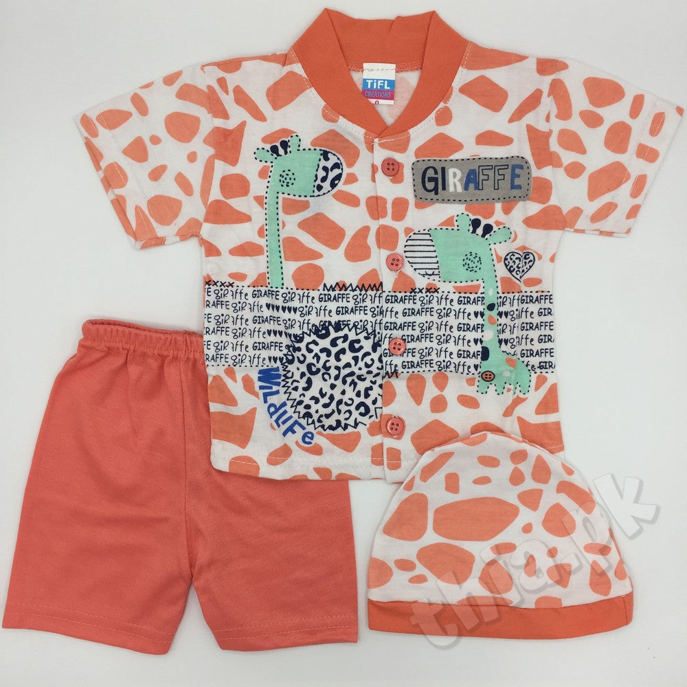 3 Pcs Suit Set Giraffe Wildlife Summer Suit Set For 0-3 Months