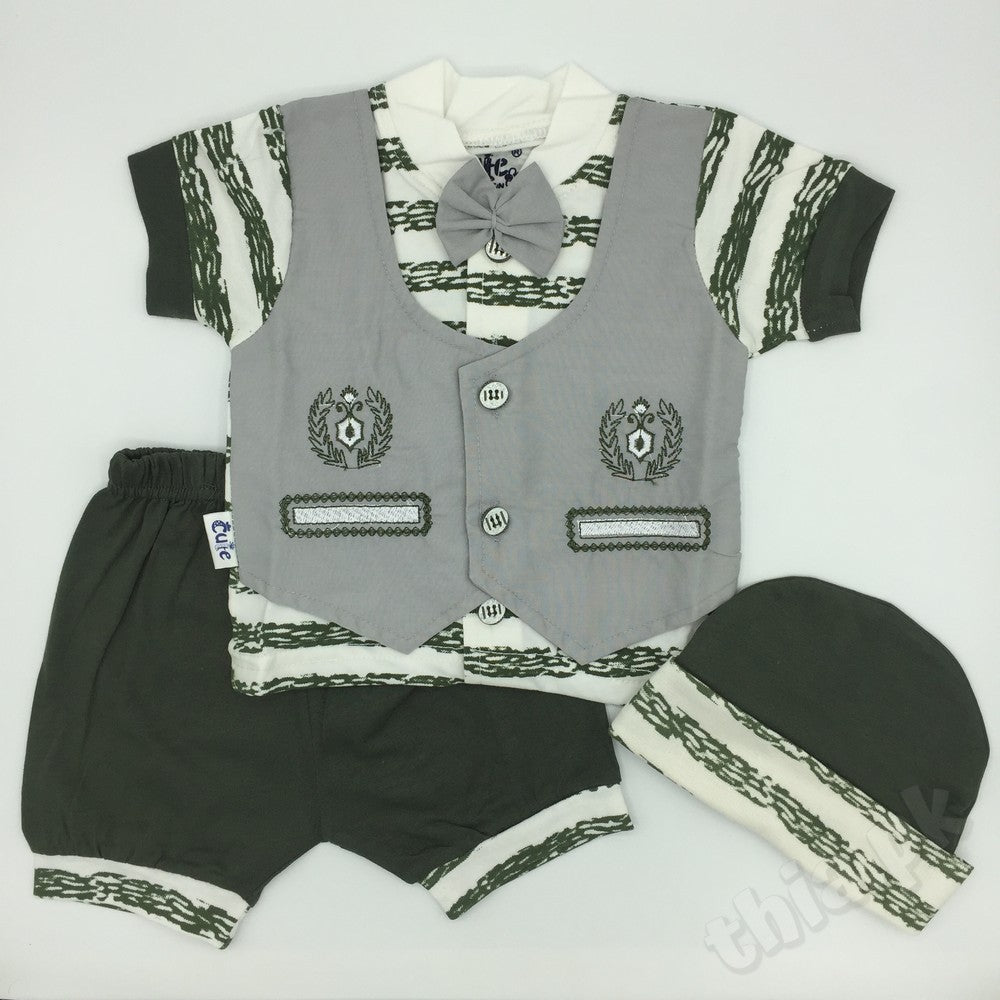 Newborn Baby Boy Cute Fancy Double Shirt Style Summer Suit Set Cotton Stuff Clothes for 0-3 months Embroidered