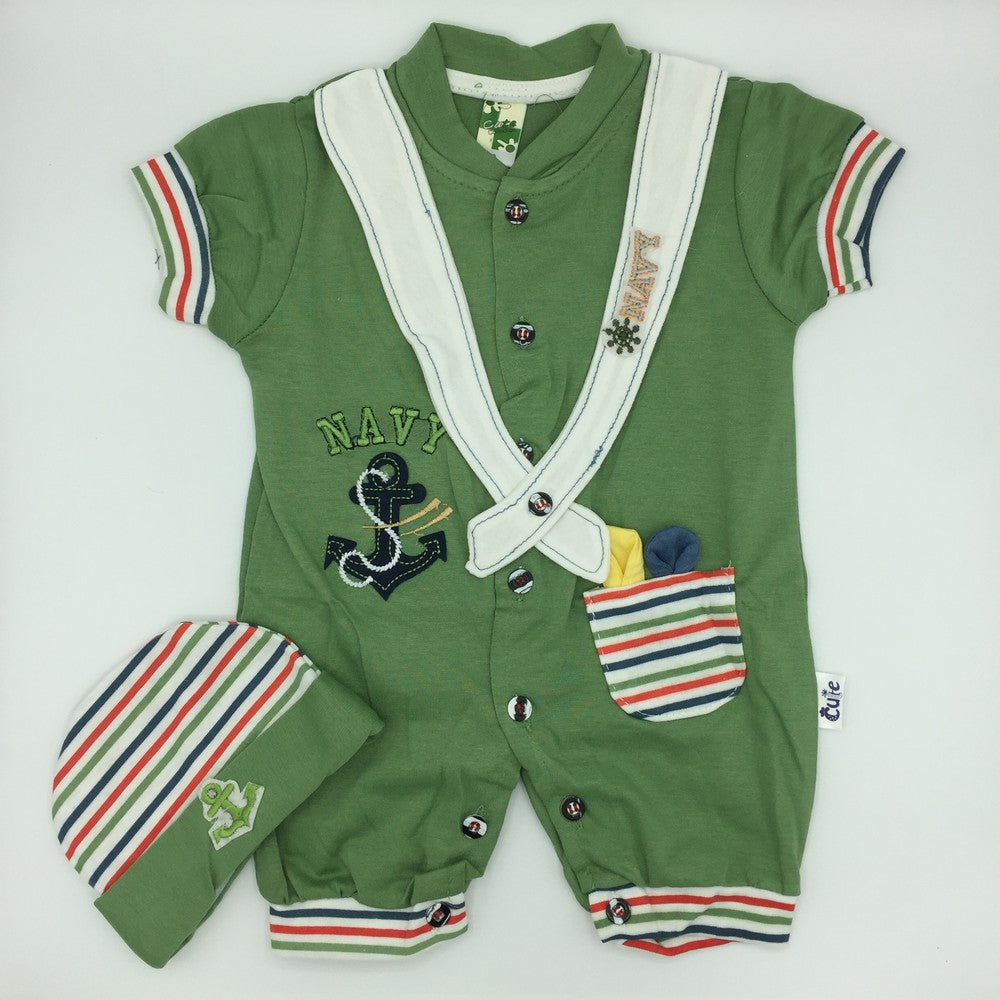 Newborn Navy Summer Romper Suit with Cap for 0-3 months
