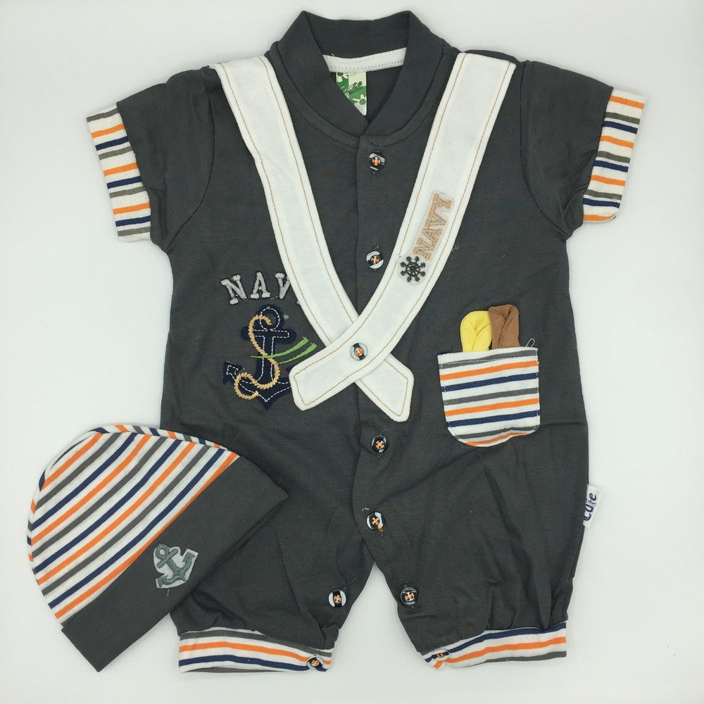 Newborn Navy Summer Romper Suit with Cap for 0-3 months