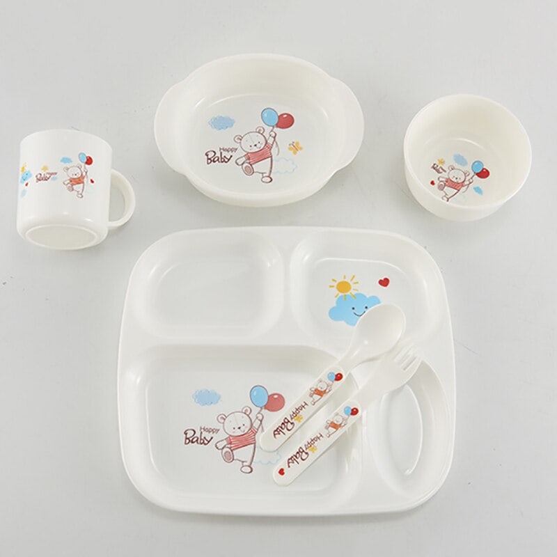 6 in 1 Plate, Bowl, Tray & Cup Set - Children 6 Pcs Feeding Tableware Set