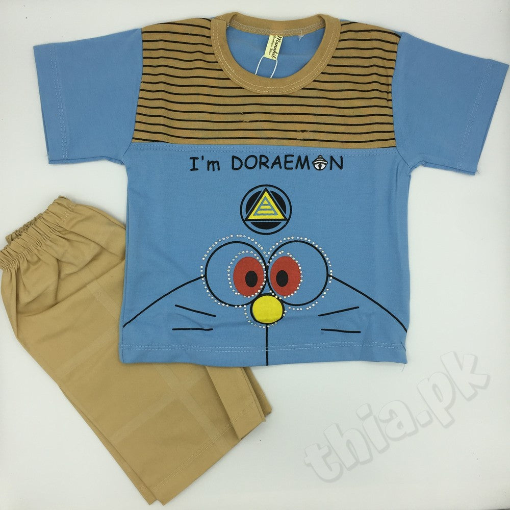 2 Pcs Baba Suit Set I am Doraemon Summer Suit Set - 6-9 & 9-12 months