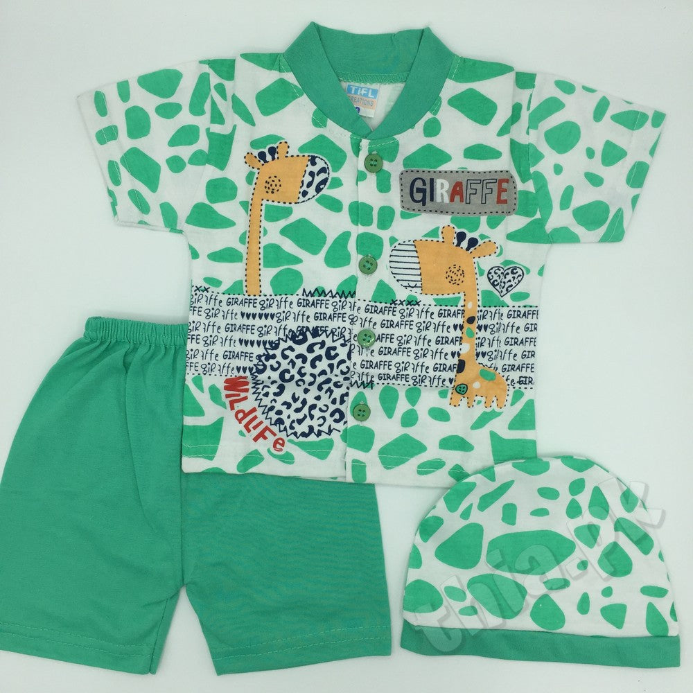 3 Pcs Suit Set Giraffe Wildlife Summer Suit Set For 0-3 Months