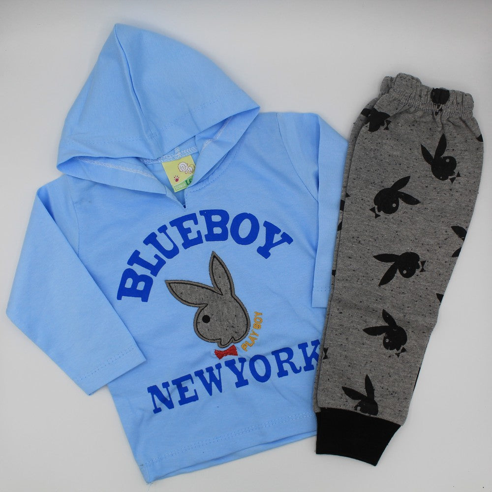 Blue Boy Rabbit Hoodie Style Full Sleeve Shirt with Pant