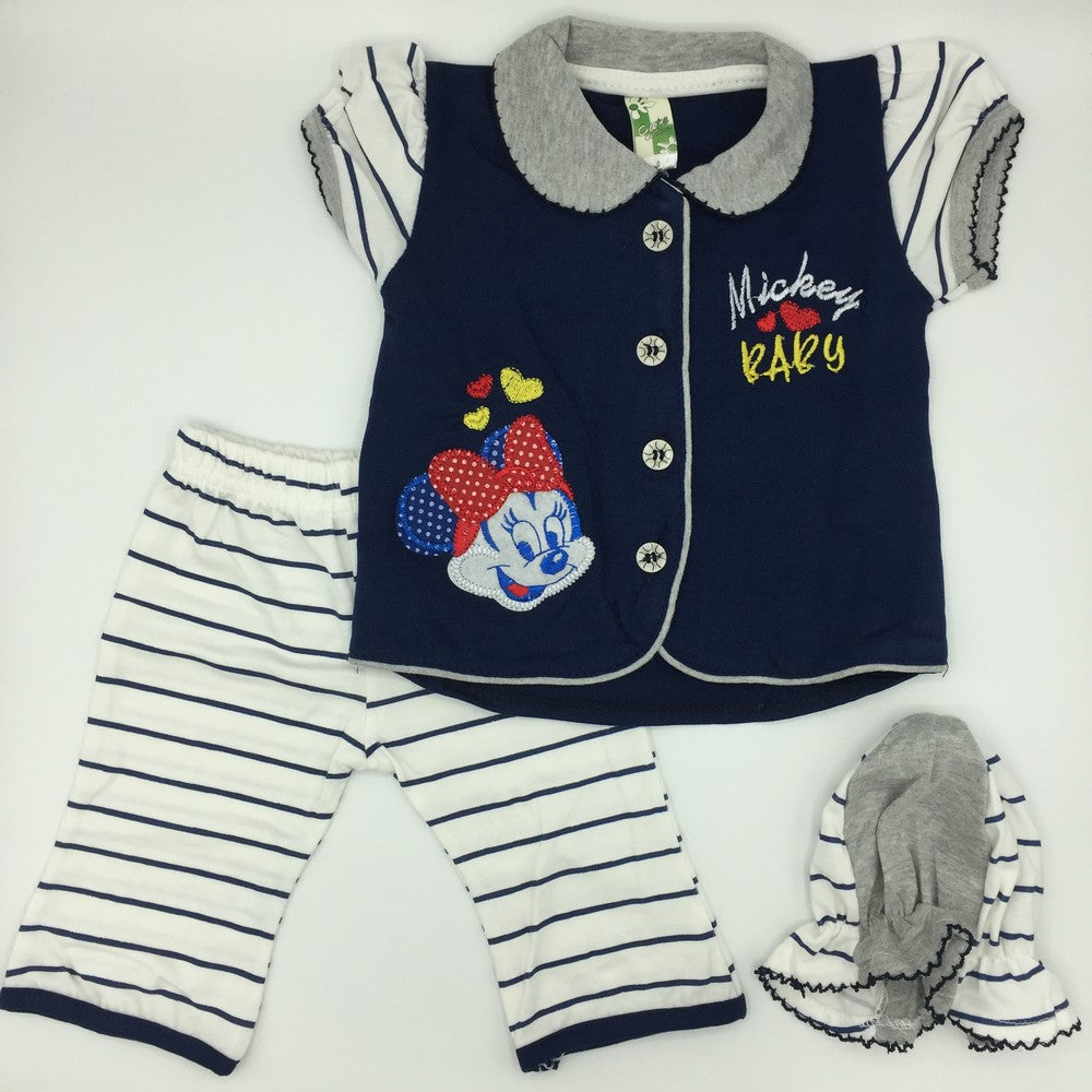 3 Pcs Suit Set Summer Mickey Baby Suit Set For 0-3 Months