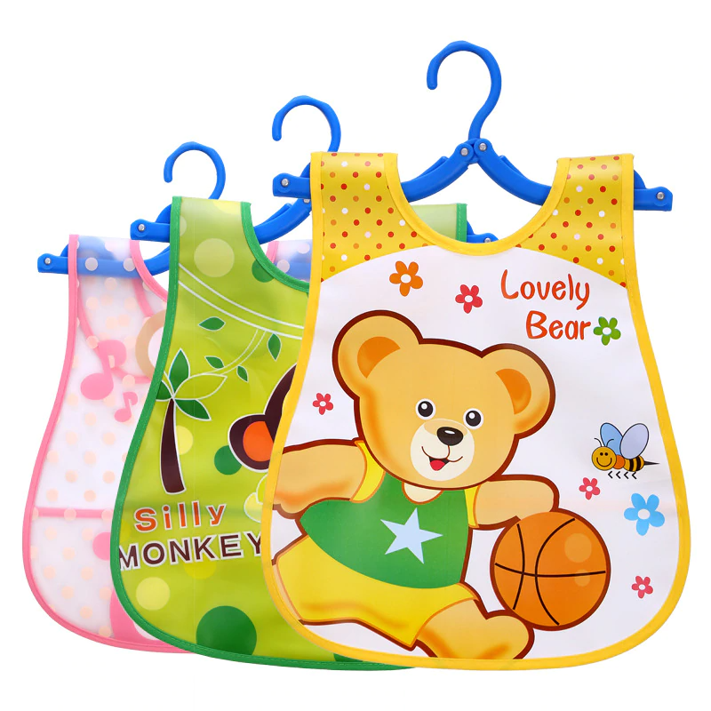 Plastic Waterproof Adjustable Baby Bibs Lunch Feeding Bibs Baby Cartoon Feeding Cloth