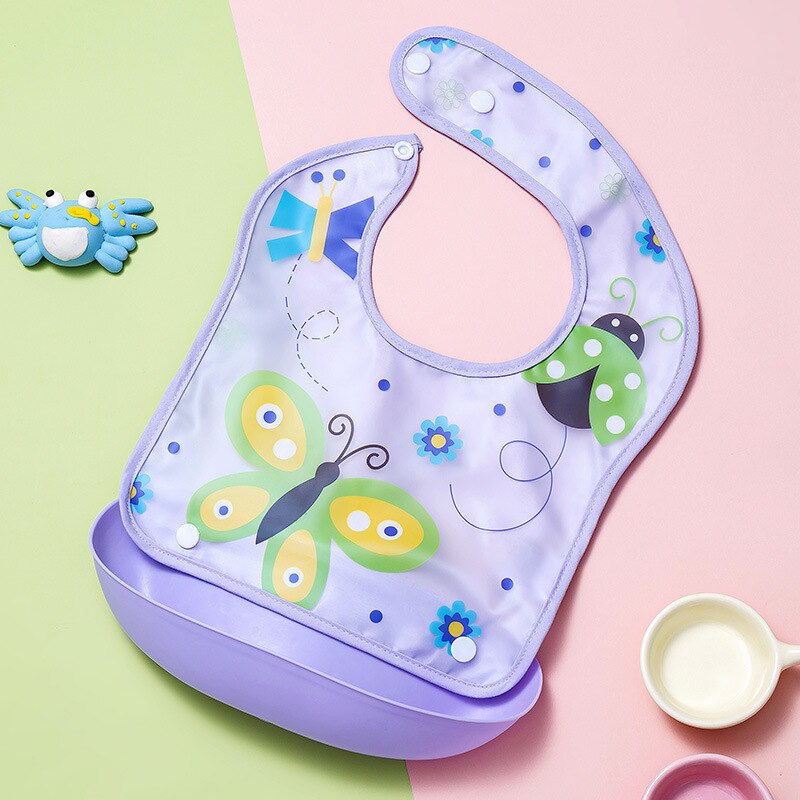 Waterproof Silicone Baby Bibs Silicone Bibs with Bowl Pocket Feeding Toddler Infant Unisex BPA Free