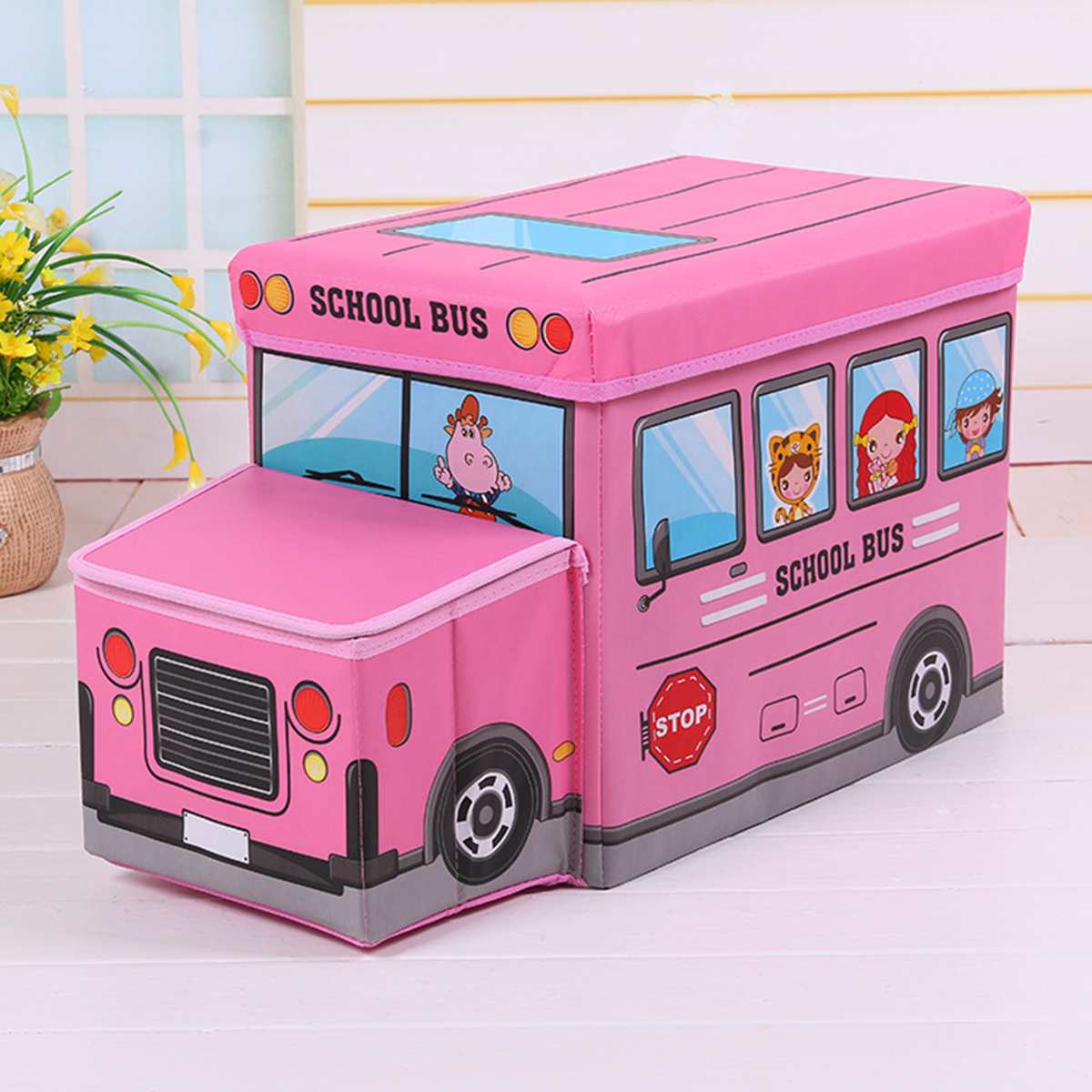 New School Bus Shape Kids Toys Organizer Toy Storage Box
