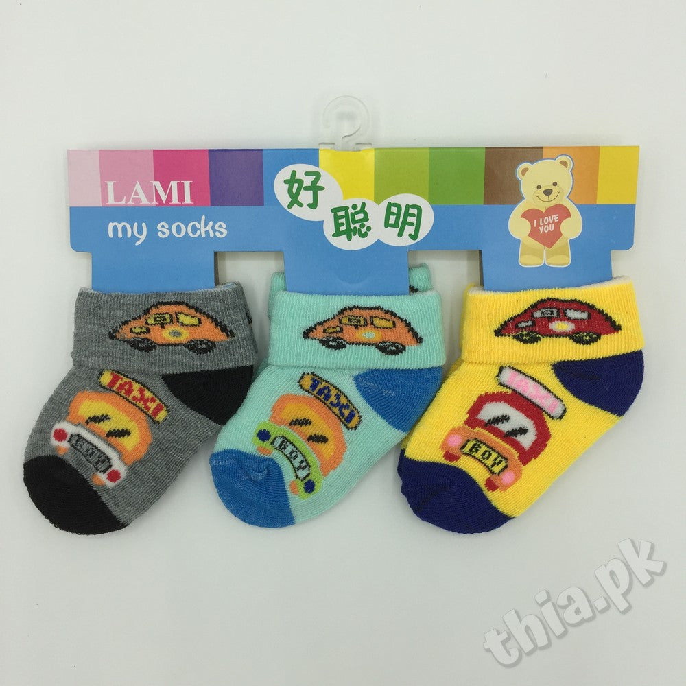 Pack of 3 Pairs 100% Cotton Baby Socks Winter Multicolored Printed Designs