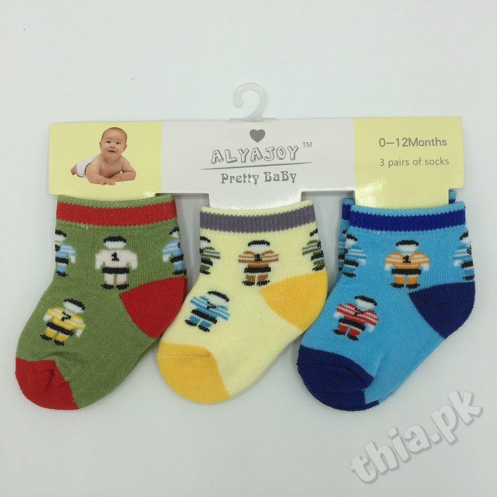 Pack of 3 100% Cotton Baby Socks Winter Multicolored Printed Designs
