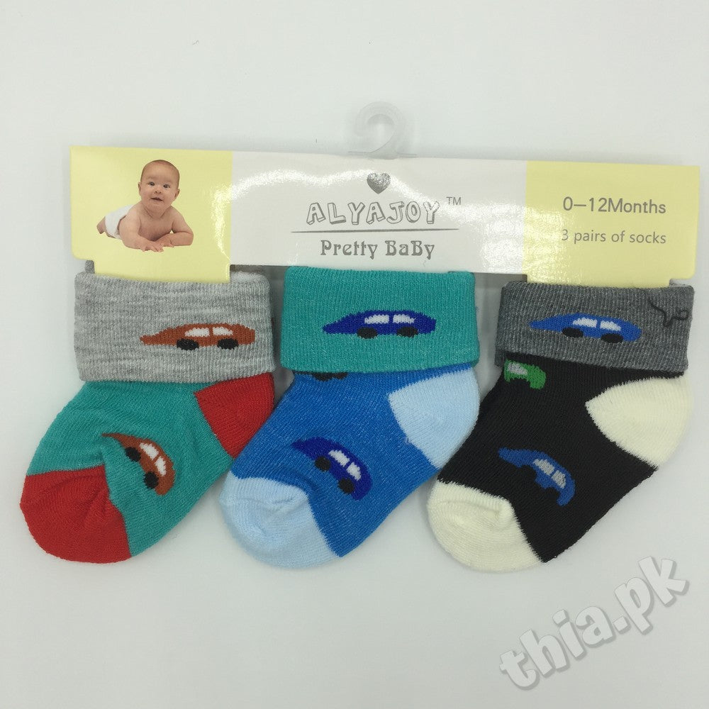 Pack of 3 100% Cotton Baby Socks Winter Multicolored Printed Designs