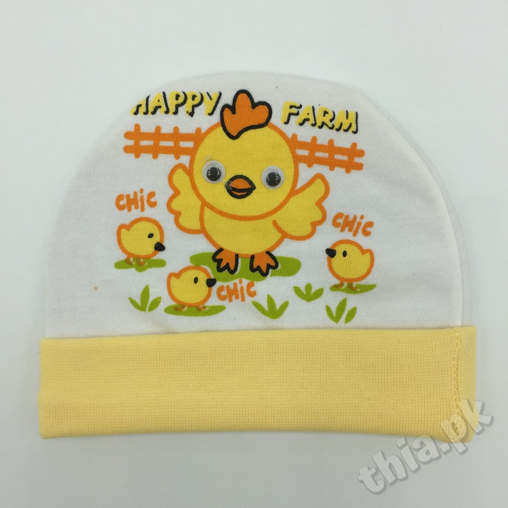 Fancy Soft Happy Farm Chic Cotton Baby Cap Cartoon Character - 0 to 6 Months