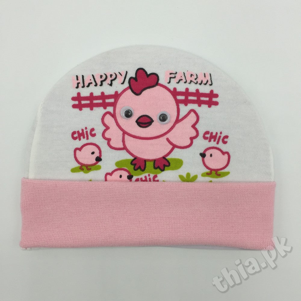 Fancy Soft Happy Farm Chic Cotton Baby Cap Cartoon Character - 0 to 6 Months