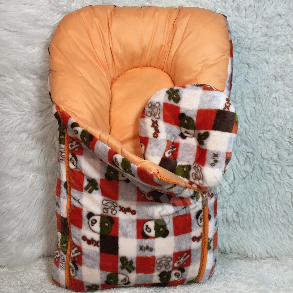 Winter Stuff Baby Super Soft Velvet Stuff Sleeping Bag Zipper with Pillow Warm Infant Sleeping Bag
