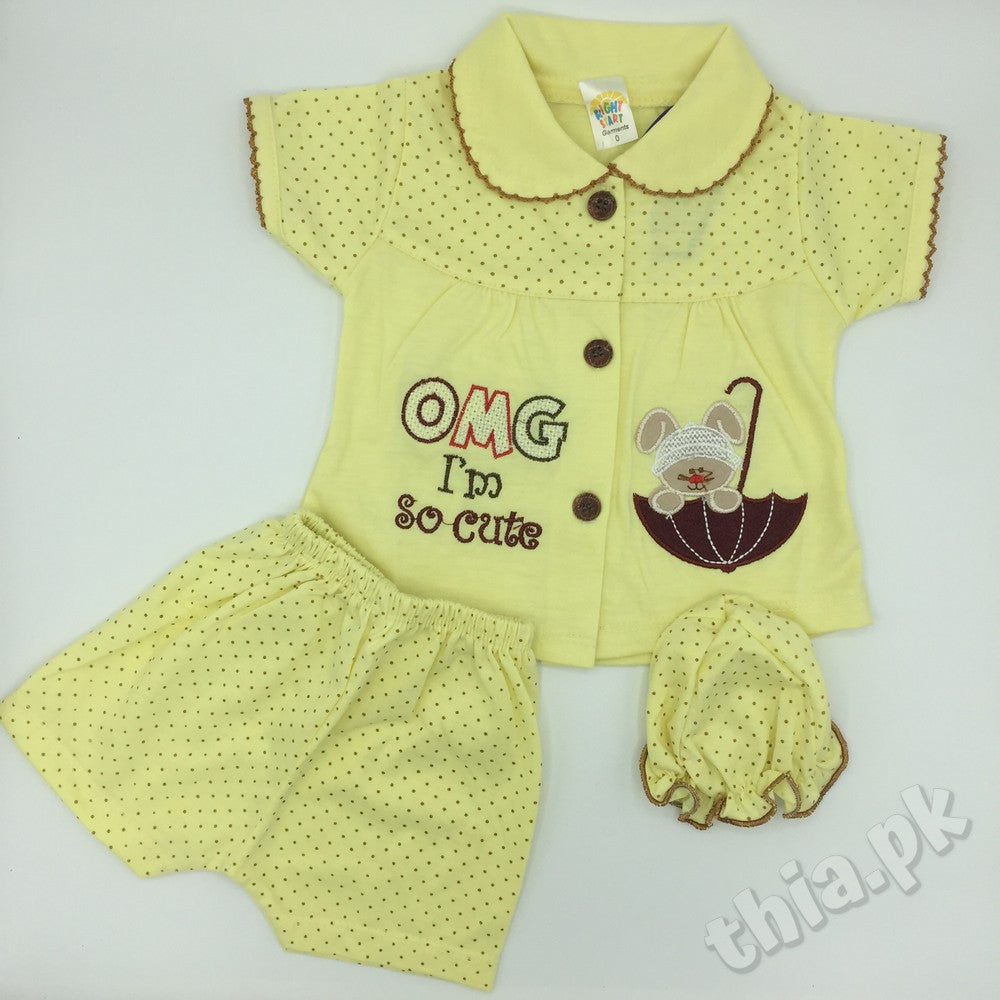 3 Pcs OMG I am so cute Girl Summer Frock Suit 0-3 months