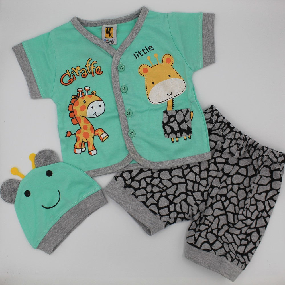 3 Pcs Little Giraffe Summer Suit Set For 0-3 Months