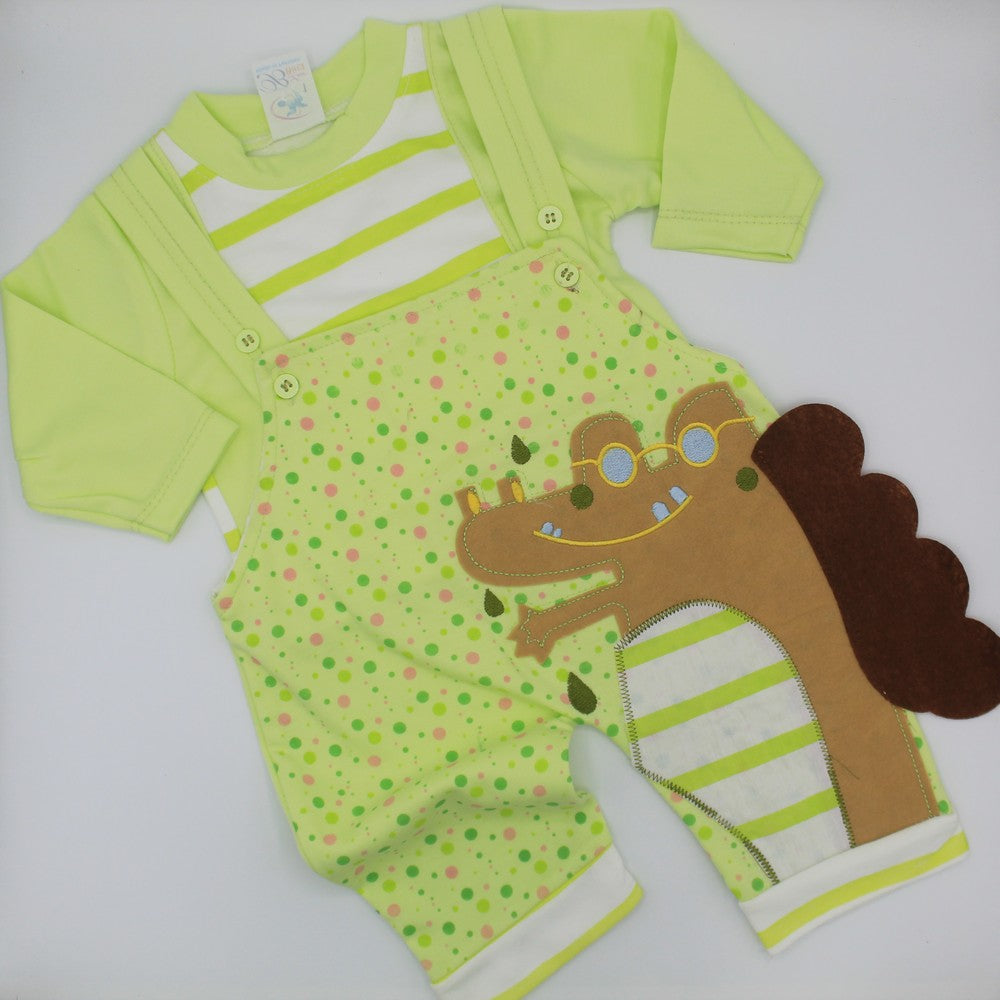 Newborn Dinosour Printed Long Sleeve Dungaree Romper For 3-6 6-9 Months